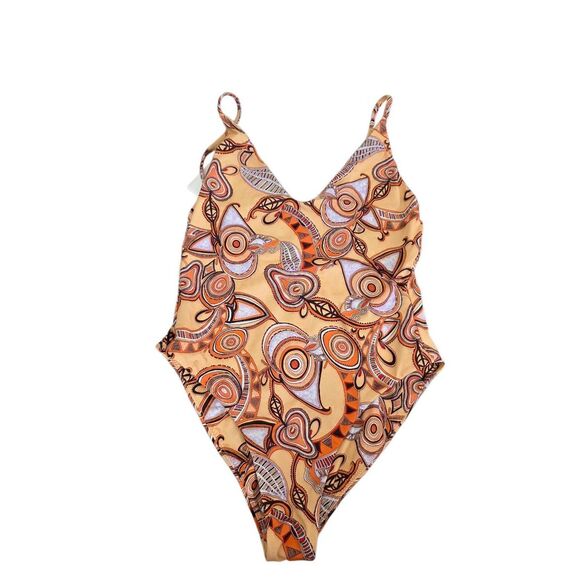 A.L.C Cleo Orange Rose One Piece Multi Graphic Swimsuit Size XS Plunge V Neck - Picture 2 of 7